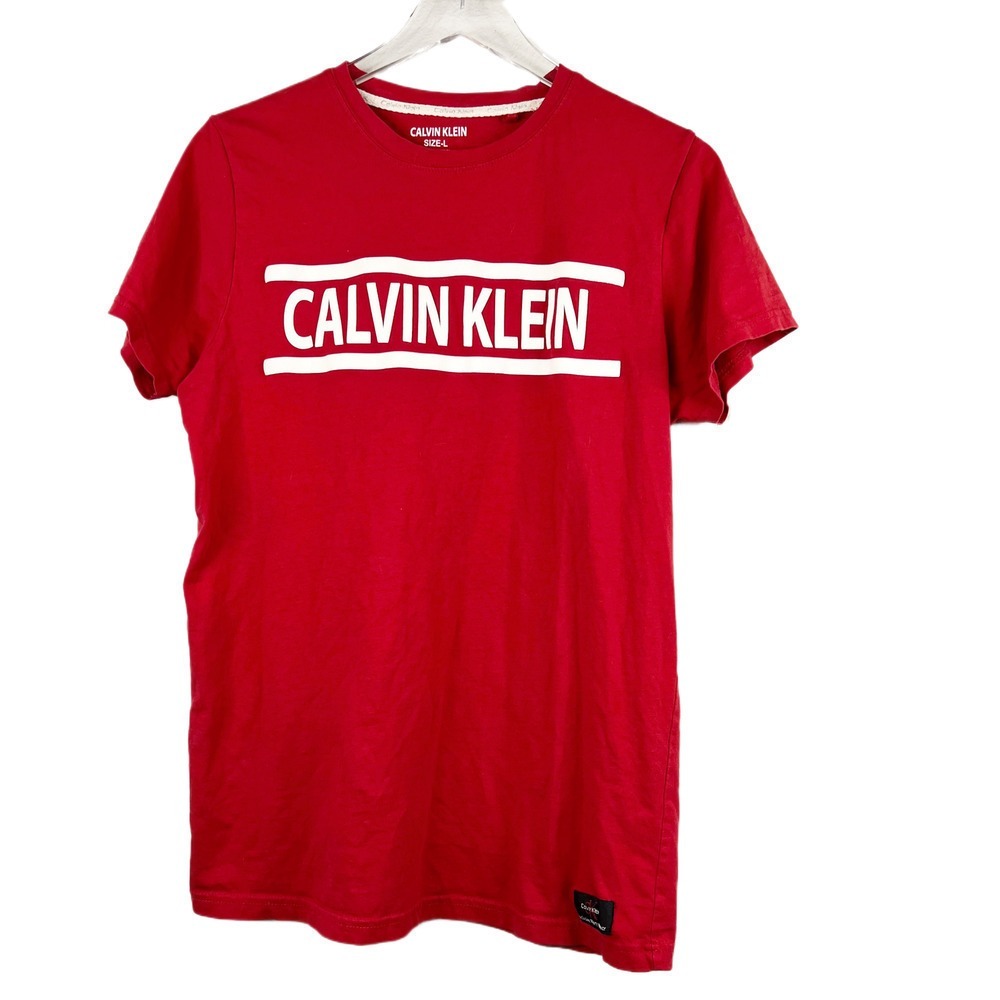 Calvin Klein‎ Red & White Big Box Puffy Logo T-Shirt Men's Size L